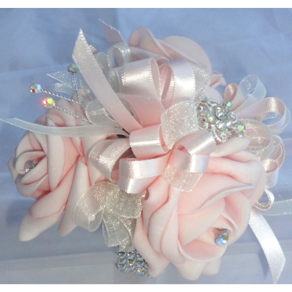 Baby Pink Rose & Crystal Wrist Corsage
